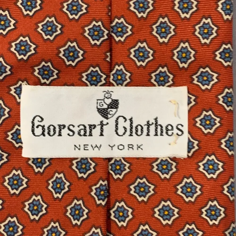 Vtg Gorsart Clothes New York 100% Silk Geometric Medallion Necktie Rust Orange
